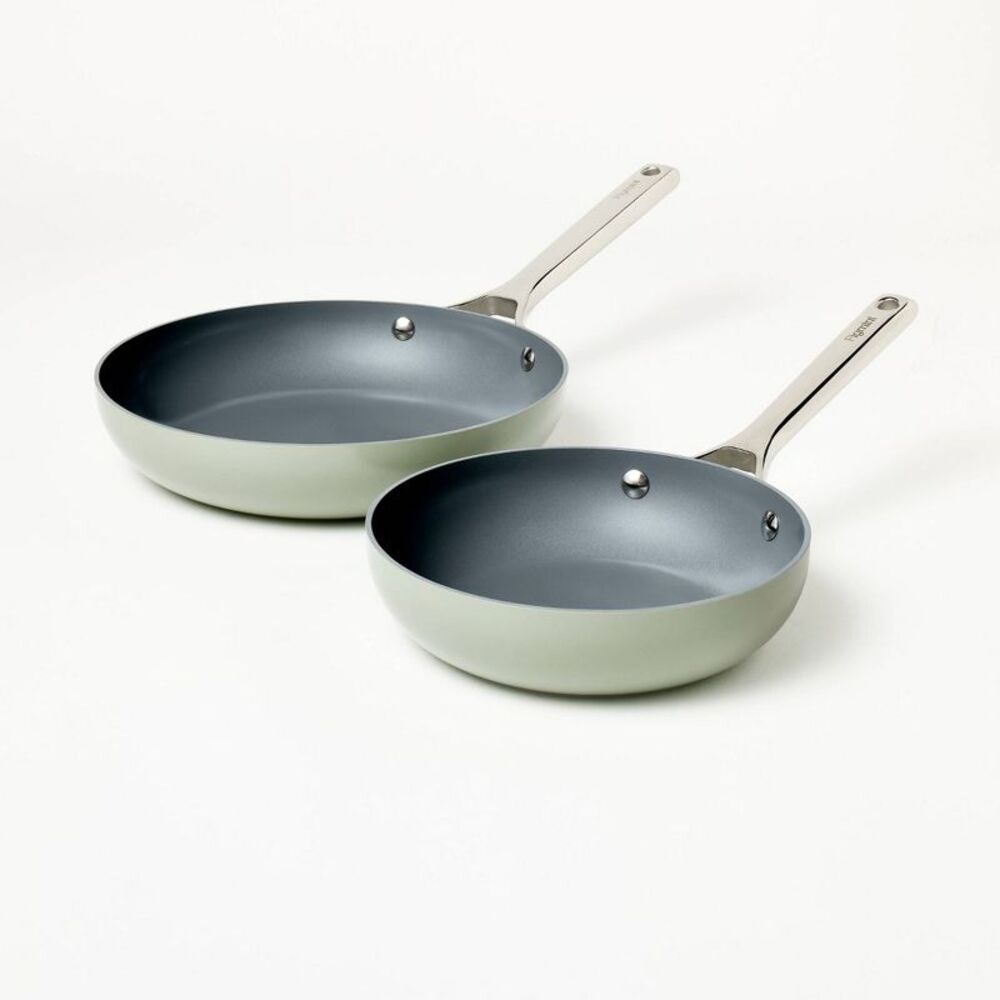 2pk (8" & 10") Nonstick Ceramic Coated Aluminum Frypan Set Sage Green - Figmint